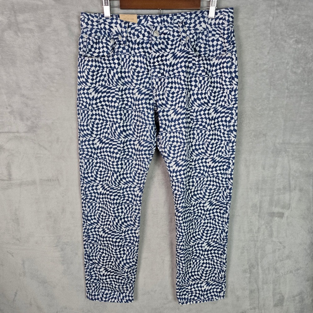 Levis Middy Straight Jeans Blue White Warped Checkerboard Womens 31x30